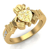 Genuine Heart Yellow Citrine Claddagh Diamond Ring 0.62 Ct 14K Gold - Yellow Gold