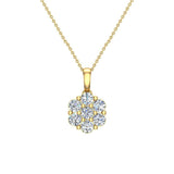 18K Gold Necklace Diamond Cluster Flower Style Glitz Design G,VS - Yellow Gold