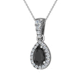 Pear Cut Black Diamond Halo Diamond Necklace 14K Gold-G,I1 - White Gold