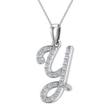 Initial pendant Y Letter Charms Diamond Necklace 18K Gold-G,VS - White Gold