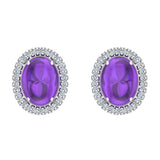 4.34 ct tw Amethyst & Diamond Cabochon Stud Earring In 14k Gold-G,I1 - White Gold