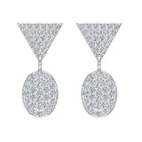 Diamond Dangle Earrings Oval Pattern Cluster Triangle Top 14K Gold 0.90 ct-G,SI - White Gold