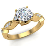 Infinity Style Milgrain Vintage Look Diamond Engagement Ring 5.70 mm Round Brilliant Cut 14K Gold (G,I1) - Yellow Gold