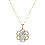 14K Gold Necklace Flower Diamond Loop Statement piece-I1 - Yellow Gold