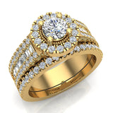 Round Cut Wedding Ring Set for Women 18K Gold Halo Bridal Rings Set Wide Shank 1.42 Ctw (G, SI) - Yellow Gold