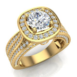 Trio Diamond Shank Cushion Halo Engagement Ring 1.68 cttw 14K Gold-I,I1 - Yellow Gold