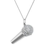 Music Voice Microphone Diamond Charm Necklace 14K Gold 0.82 ct tw-G,I1 - White Gold