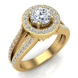 Exquisite Round Diamond Halo Split Shank Engagement Ring 1.35 ctw 14K Gold (I,I1) - Yellow Gold
