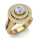 Statement Round Diamond Double Halo Split Shank Engagement Ring 1.77 ctw 14K Gold (I,I1) - Yellow Gold