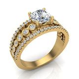 Diamond Rows Bezel Shank Wide Engagement Ring 1.44 Ct 14K Gold-I,I1 - Rose Gold