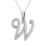 Initial Pendant W Letter Charms Diamond Necklace 18K Gold-G,VS - White Gold