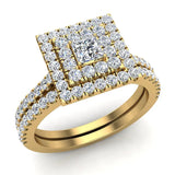 Princess Cut Double Halo Diamond Wedding Ring Bridal Set 14K Gold (G,SI) - Rose Gold