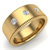 Men’s 14K Gold Wedding Band Millgrain Smooth Finish 9mm Diamond Ring (I,I1) - Yellow Gold