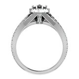 Pear Cut Black Wedding Ring Set Criss Cross Halo Style 14K Gold-I,I1 - White Gold