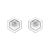 Diamond Earrings Hexagon Shape Studs Bezel Settings 10K Gold-J,SI2-I1 - White Gold