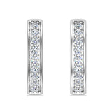 14K Hoop Earrings 18mm Diamond Line Setting Click-in Lock 0.90 ct-G,SI - White Gold