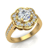 Solitaire Diamond Floral Halo Wedding Ring 18K Gold-G,VS - Rose Gold