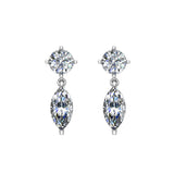 Round & Marquise Drop 2 stone Diamond Dangle Earrings 18K Gold-VS - White Gold