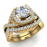 Cushion Halo Diamond Engagement Ring Set Infinity style 14K Gold-I,I1 - Yellow Gold