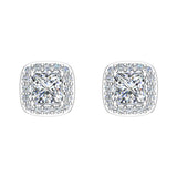 Princess cut Cushion Style Halo Diamond Stud Earrings 18K Gold-G,VS - White Gold