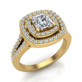 Magnificent Princess Diamond Cushion Halo V Shank Engagement Ring 1.47 ctw 14K Gold (I,I1) - Yellow Gold
