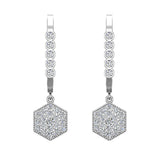 Hexagon Diamond Dangle Earrings Dainty Drop Style 14K Gold 1.25 ct-G,SI - White Gold