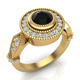 Solitaire Black Diamond Halo Reverse Tapered Shank Wedding Ring 14K Gold (I,I1) - Yellow Gold