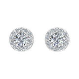 1.40 Ct Halo Diamond Stud Earrings 18K White Gold 5mm Round Center-G,VS - White Gold
