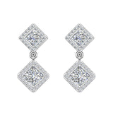 Bridal Princess Halo Diamond Dangle Earrings Kite Pattern 18K Gold 1.93 ct-G,VS - White Gold