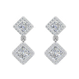 Bridal Princess Halo Diamond Dangle Earrings Kite Pattern 14K Gold 1.93 ct-G,SI - White Gold