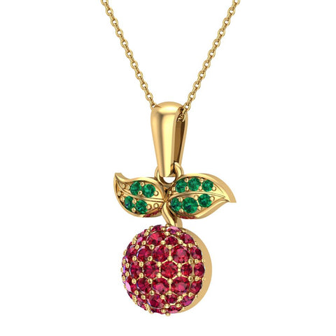 Red Garnet Dainty Cherry Charm Pendant Necklace 14k Gold 0.84 ct - Yellow Gold