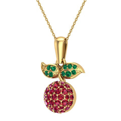 Red Garnet Dainty Cherry Charm Pendant Necklace Yellow Gold