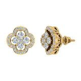 0.96 ct Unique Diamond Loop Stud Earrings Cluster 14K Gold-I,I1 - Yellow Gold
