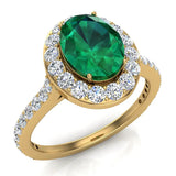 Emerald & Diamond Halo Ring 14K Gold May Birthstone - Yellow Gold