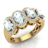 Oval Blue Topaz & Diamond Band Ring 14K Gold - Yellow Gold