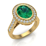 Classic Oval Emerald & Diamond Fashion Ring 14K Gold - Yellow Gold