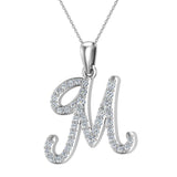 Initial pendant M Letter Charms Diamond Necklace 14K Gold-G,I1 - White Gold