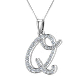 Initial pendant Q Letter Charms Diamond Necklace 18K Gold-G,VS - White Gold