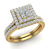 Princess Cut Double Halo Diamond Wedding Ring Bridal Set 18K Gold (G,VS) - Yellow Gold