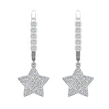 Star Diamond Dangle Earrings Dainty Drop Style 14K Gold 0.73 ct-I,I1 - White Gold