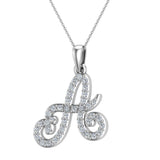 Initial pendant A Letter Charms Diamond Necklace 18K Gold-G,VS - White Gold