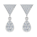 Diamond Dangle Earrings Tear Drop Cluster Triangle Top 14K Gold 0.72 ct-I,I1 - White Gold