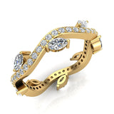 Contemporary Leaf Style Diamond Wedding Ring 0.90 ctw 14K Gold-G,I1 - Yellow Gold
