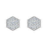 Hexagonal Shape Pave Diamond Cluster Stud Earrings 1/2 ct 14K Gold-I,I1 - White Gold