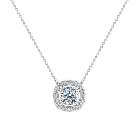 Cushion Halo Diamond Necklace 14K Gold-G,SI - White Gold