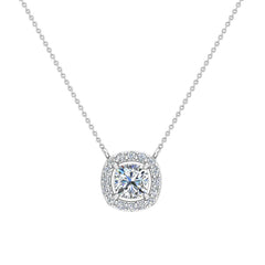 Cushion Halo Diamond Necklace 14K White Gold