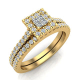 Princess Cut Square Halo Diamond Wedding Ring Set 0.59 Carat Total 18K Gold (G,VS) - Yellow Gold