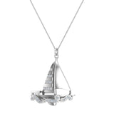 Sailboat Diamond Necklaces for Women 14K Gold - Boat Accessories-G,I1 - White Gold