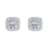 Princess cut Cushion Style Halo Diamond Stud Earrings 14K Gold-G,SI - White Gold