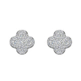 Luck Charm Clover Pave Cluster Diamond Stud Earrings 1/2 ct 18K Gold-G,VS - White Gold